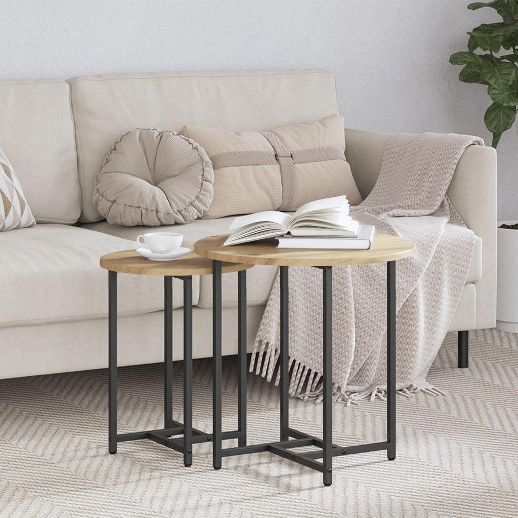Modern Metal Frame Side Table Set of 2, High and Low, Living Room Decorative Tables, Coffee Tables