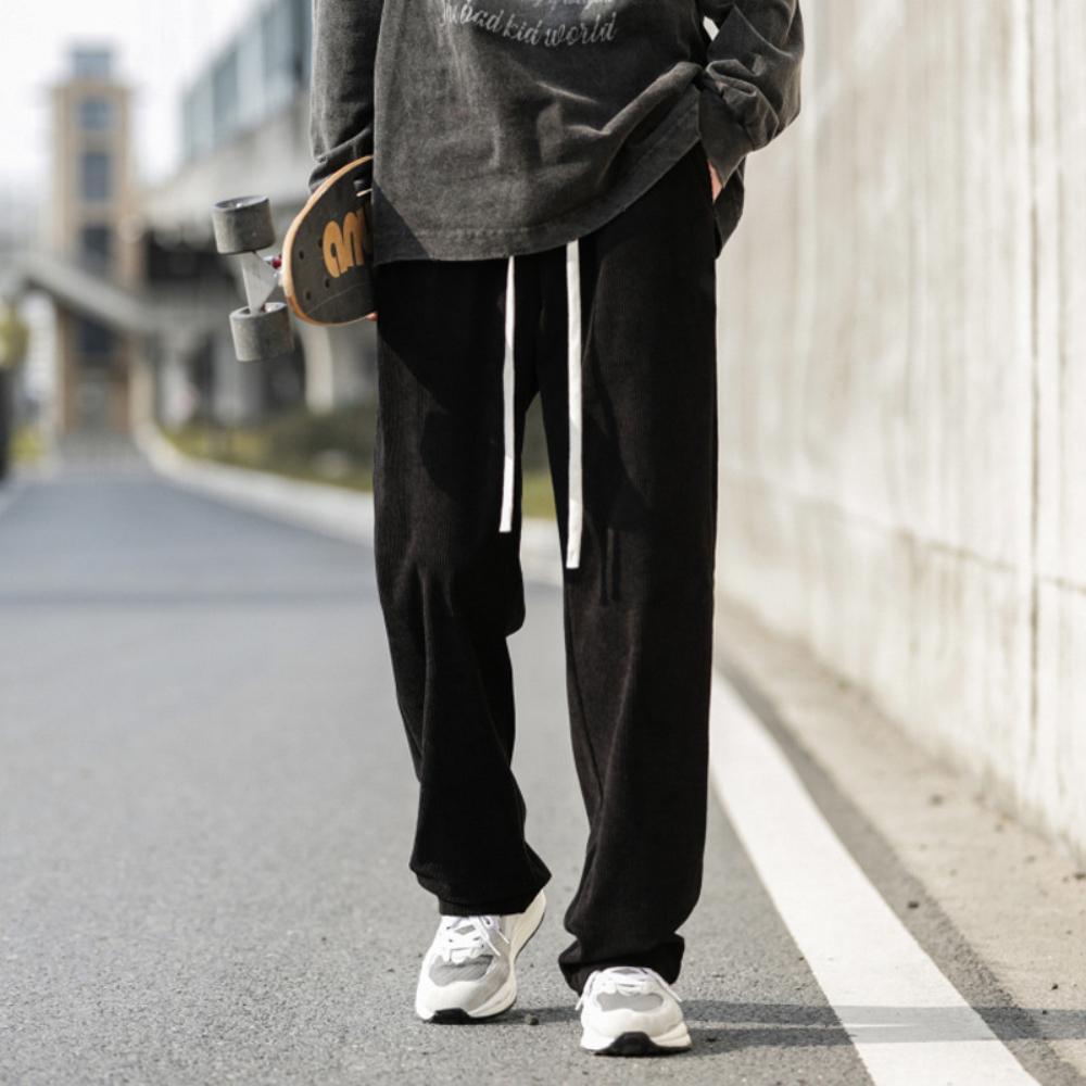 Pantaloni Casual Bărbați Primăvară Vară Culoare Solidă Catifea Cord Drepți Largi Design cu Șnur Talie Elastică Moale Sport Timp Liber Streetwear