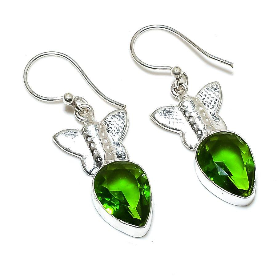 

Ювелирные серьги ручной работы из стерлингового серебра 925 пробы с натуральным драгоценным камнем перидот 1,65 дюйма M6f30