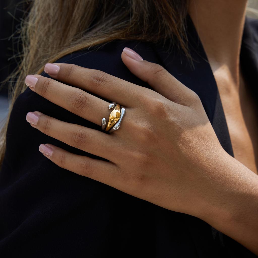 Yori 2025 Statement Stainless Steel Metal PVD Plated Geometric Cast Finger Ring Summer Jewelry Wholesale 2025 Gift