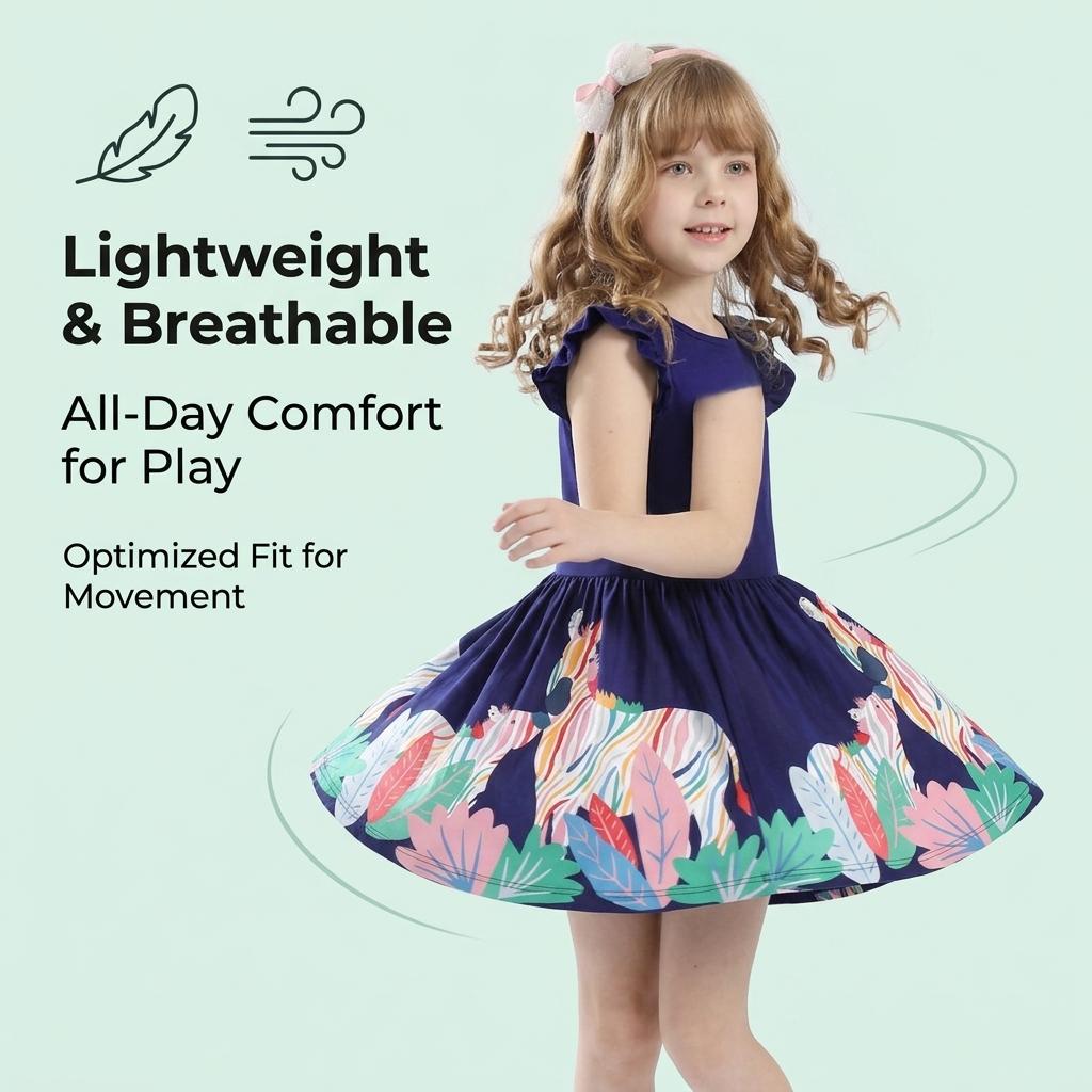 Summer New European And American Style Children'S Pure Cotton Printed Dress Girls' Short-Sleeve Princess Dress Children'S Clothing