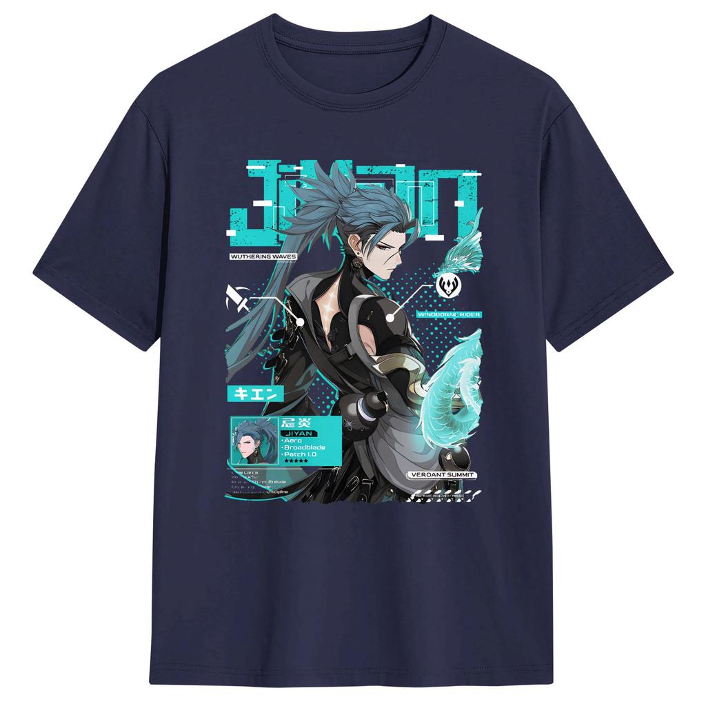 Wuthering Waves Characters Tshirt Summer Jiyan Pure Cotton Tshirts For Male Harajuku Casual Tee Shirt Short Sleeve Top Tees