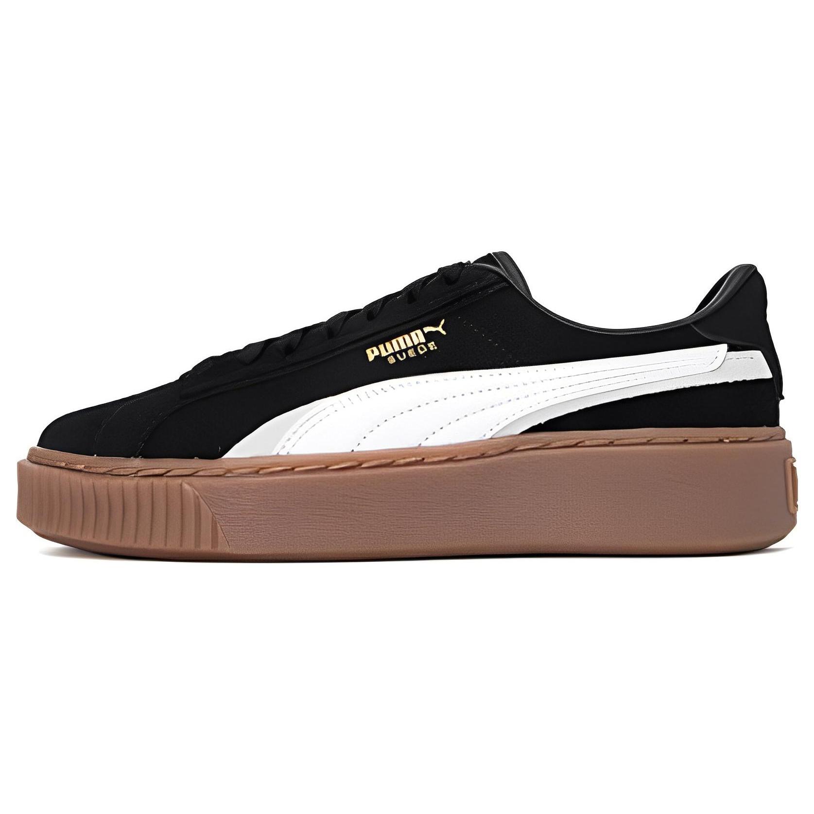 (WMNS) PUMA Platform Skate Shoes Black White Brown Women s 395225-04 EU 37