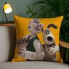 Kawaii W-Wallace und Gromit Anime Kissenbezug Staubmilben-abweisender Kissenbezug Versteckter Reißverschluss Seidiger Kurzer Plüsch Sofakissenbezug