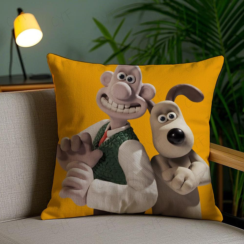 Kawaii W-Wallace und Gromit Anime Kissenbezug Staubmilben-abweisender Kissenbezug Versteckter Reißverschluss Seidiger Kurzer Plüsch Sofakissenbezug