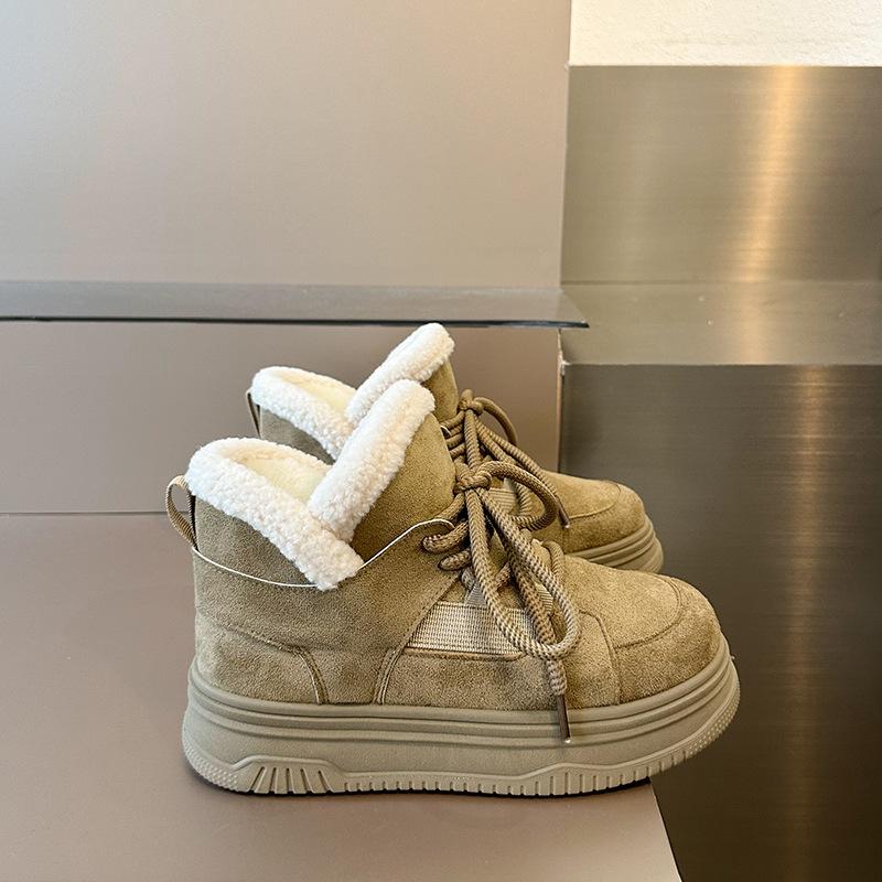 Thick fleece thick-soled snow boots women's shoes sports wind 2025 new autumn and winter warm cotton shoes fleece board shoes flat bottom
