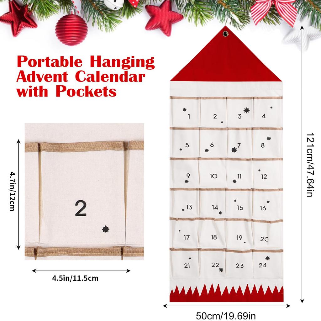 Weihnachts-Adventskalender aus Stoff mit Taschen 24 Tage Countdown-Kalender Wiederverwendbare Haushalts-Festdekorationen für Heimdeko