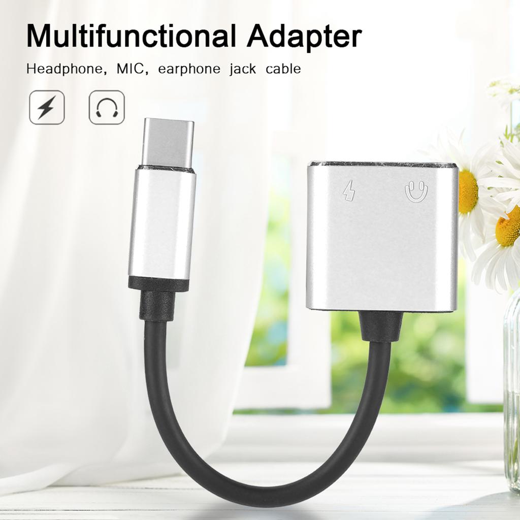 2 in 1 3.5mm Type C   Adapter Converter   Headphone Adapter (Black)