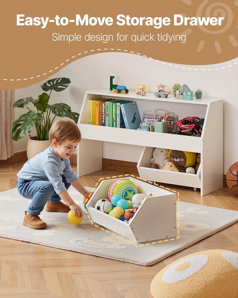 Toy Storage Organizer, Wooden Kids Bookshelf with Storage, Toy Storage Cabinet with 2 Mobile Drawers, Kids Storage Organizer for Bedroom, Nursery,
