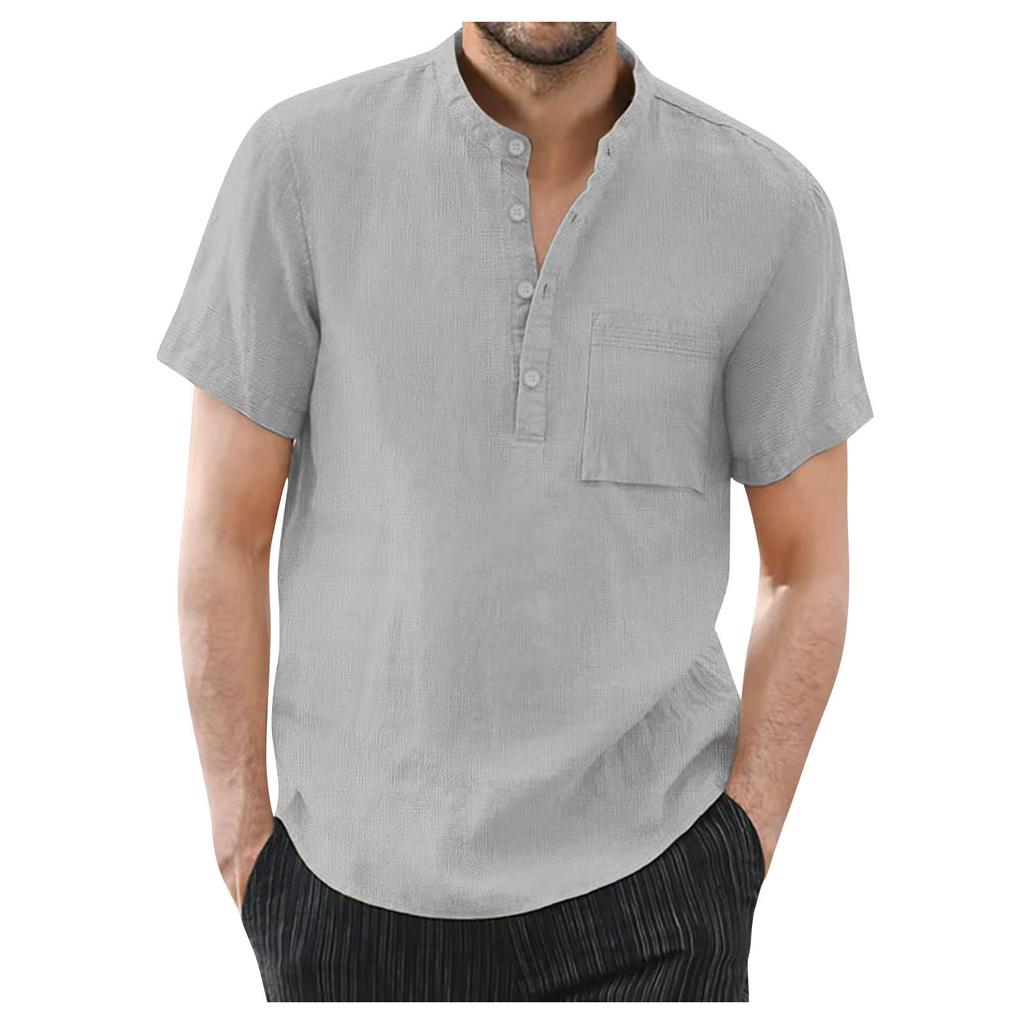 Men's Casual Short Sleeve Henley Shirt Lightweight Breathable Cotton , Perfect for Summer Outings & Daily Wear