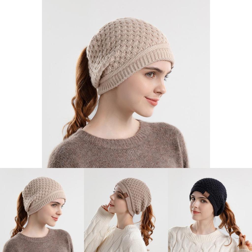 Knitted Winter Knitted Hat For Women With Ear Warmth And Ponytail Hole