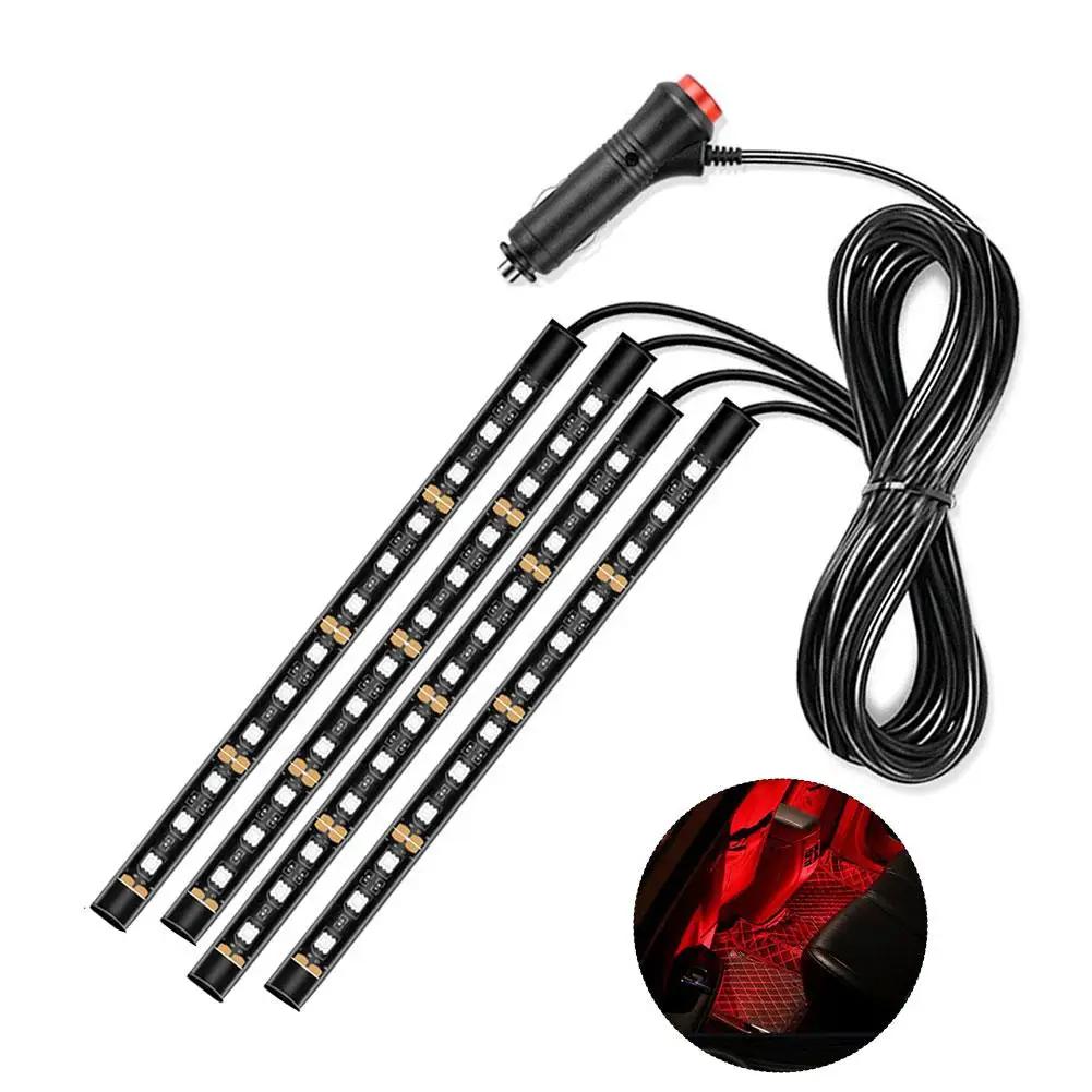 12led Car Interior Ambient Foot Strip Light Kit Backlight Atmosphere Decorative Auto 5v/12v Accessories Lamp Usb Neon Vehic S9x2