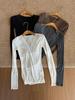 Elegantes Spitzen-Patchwork-Damen-T-Shirt V-Ausschnitt mit Spitzenbesatz Langarm Slim Fit Bluse Einfarbig Süß Lässig Frühling Herbst Sexy Streetwear Kleidung
