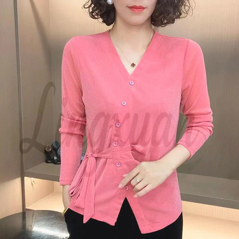 

2026 Autumn Women s V-neck Long-sleeve Slim-fit Top - Fashionable and Flattering for Young Mothers 2XL