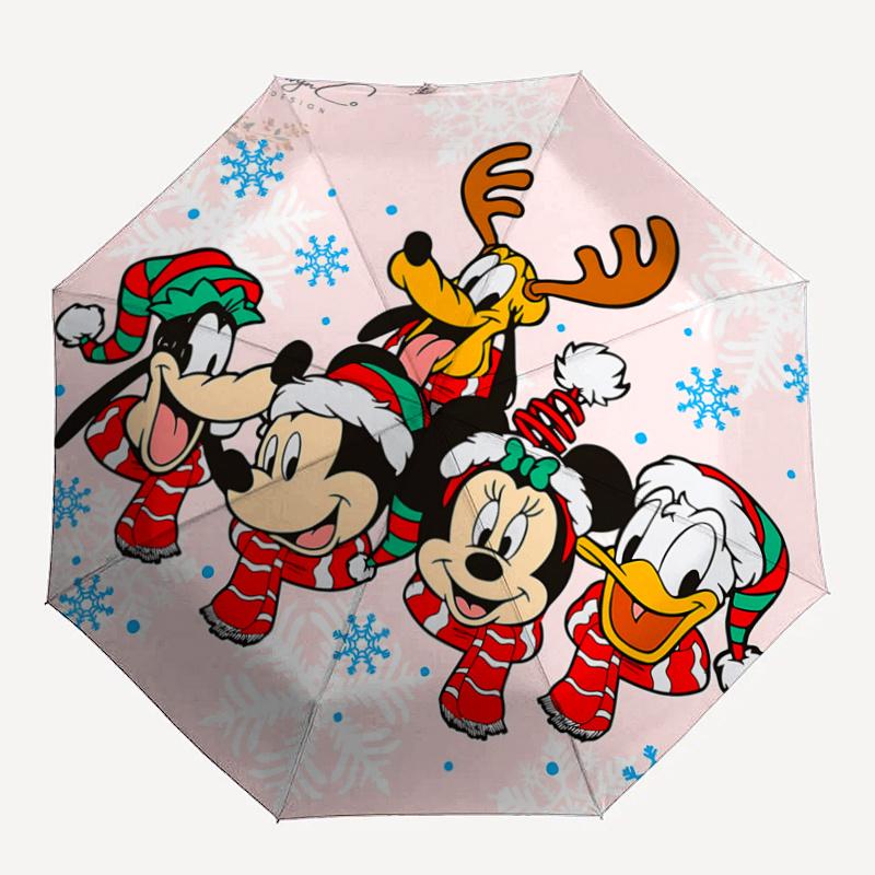 1pc Mickey Mouse & Friends Christmas Holiday Gift Umbrella - Automatic Open/Closed with Foldable Design, Iron Frame, Outdoor Use, Suitable f