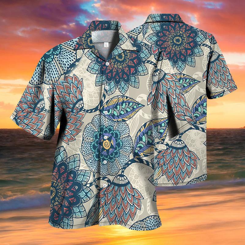 TK South East Asia popular 3D digital printing, retro pattern small floral men s short-sleeved shirt Amazon spot S