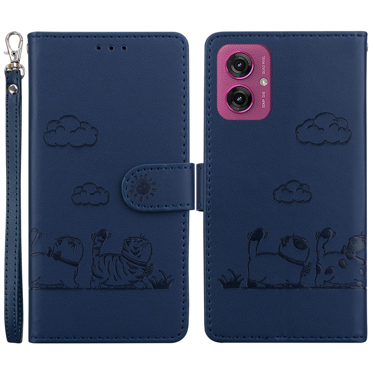

For Motorola Moto G55 5G Case RFID Blocking Kitten Pattern TPU+PU Leather Phone Cover Blue