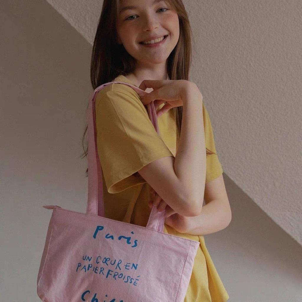 Lazy wind simple commuter handbag niche retro red letter canvas bag women's shoulder armpit bag