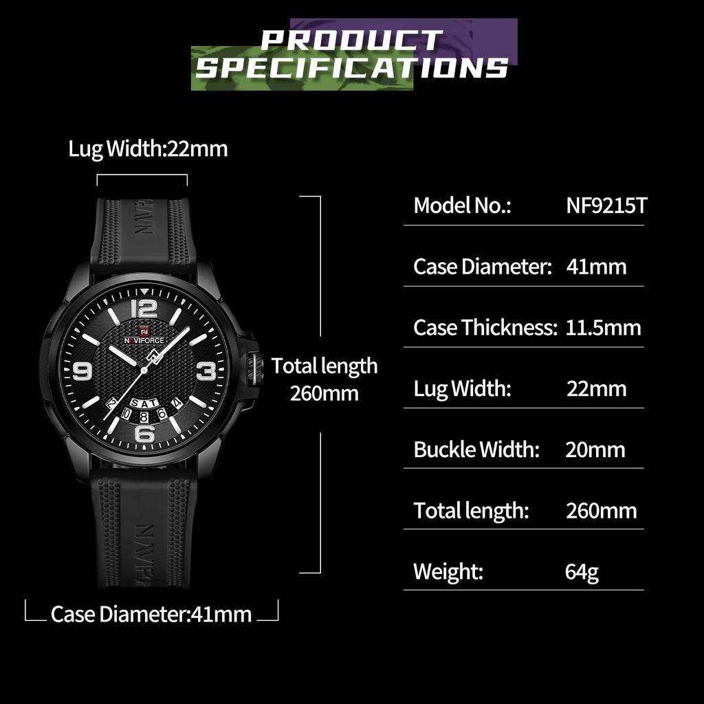 Водонепроницаемые военные спортивные часы NAVIFORCE для мальчиков и силиконовые часы в военном стиле, унисекс, аналоговые, для девочек, ремешок, черный,