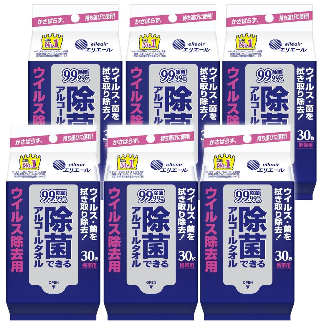 

Elleair Wet Disinfecting and Virus 180 Wipes Wipes x 6 Disinfecting Alcohol Wipes Wipes, Removal, Alcohol-Based, Portable, (30 Packs) [Bulk Purchase]