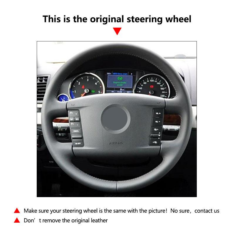 For VW Touareg Phaeton 2002-2010 (4-Spoke) Hand-stitched Perforated Leather Car Steering Wheel Cover Trim Accessories