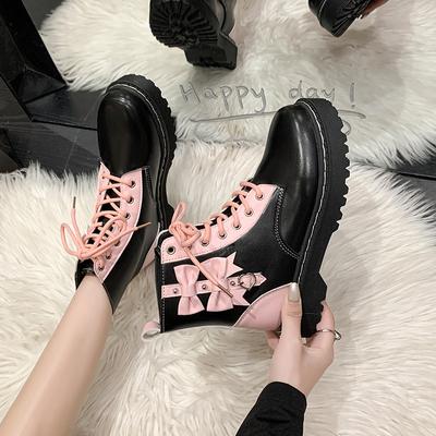 Primavera/outono Ankle PU Botas Modernas Salto Quadrado Lace-up Sapatos Femininos Biqueira Redonda Novidade Botas Femininas