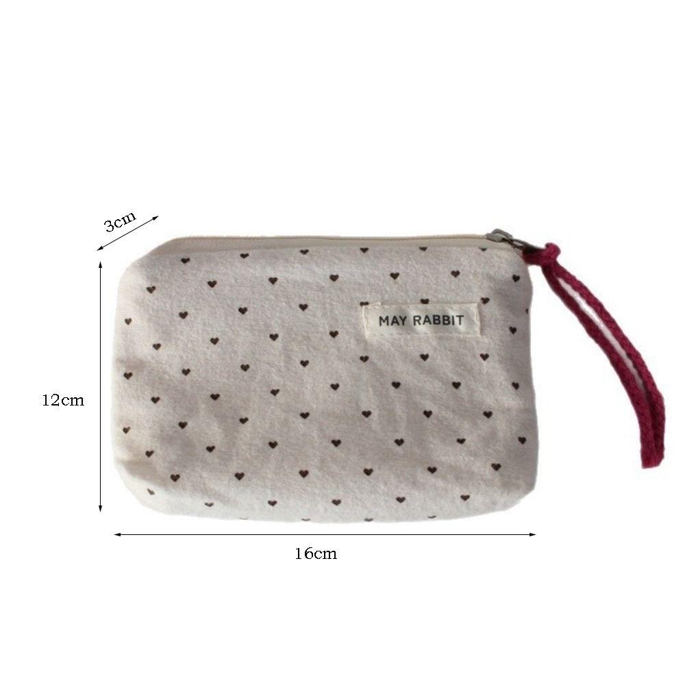 Korean Dot Love Canvas Coin Wallet Portable Mini Makeup Bag Simple Fabric Zipper Coin Purse Key Earphone ID Bag Kids Cute Purse