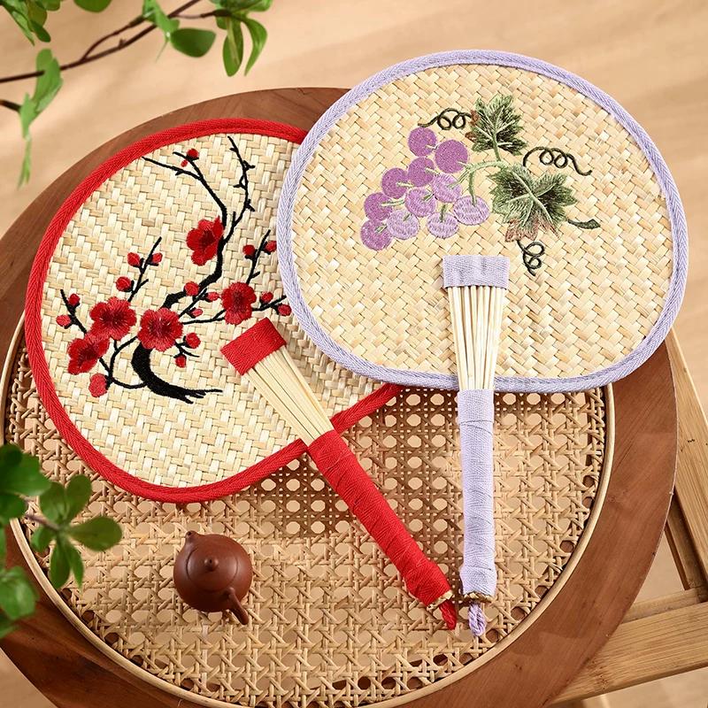 Hand-Woven Traditional Fan with Ancient-Style Embroidery, Portable Hanfu Fan, Trendy Chinese Style, High-End Summer Mosquito-Repellent Fan