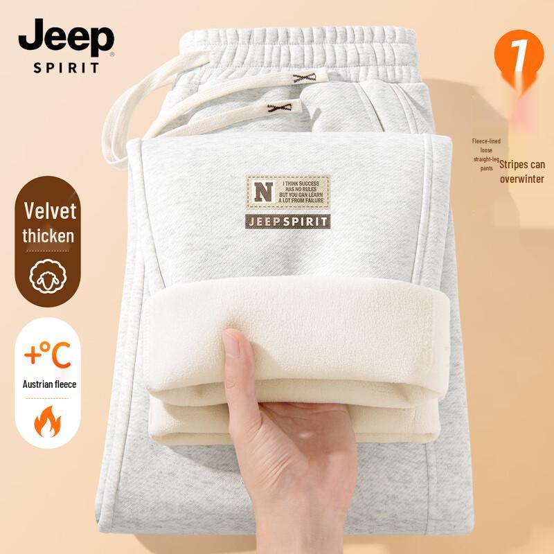 JEEP SPIRIT Męskie Zimowe Spodnie Dresowe z Prosty Nogawkami i Podszewką z Polaru 2025