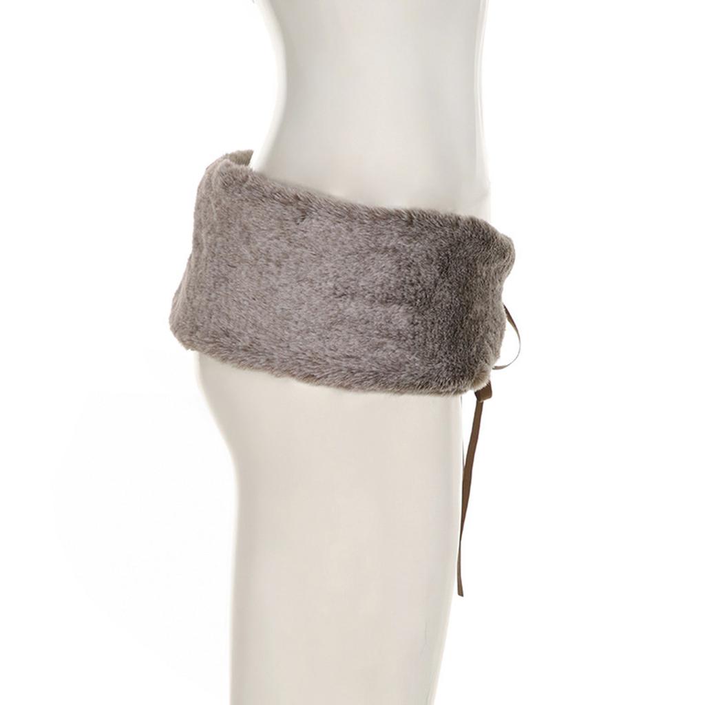 Furred Belt Waistband Tie Belt Unique Plush Luxurious Maillard Color Belt Waistband Tie Belt for Dress