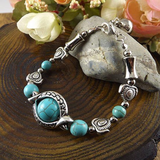 Butterflies Decor Adjustable Unisex Bracelet Handmade Turquoises Beads Retro Bracelet Jewelry Accessories