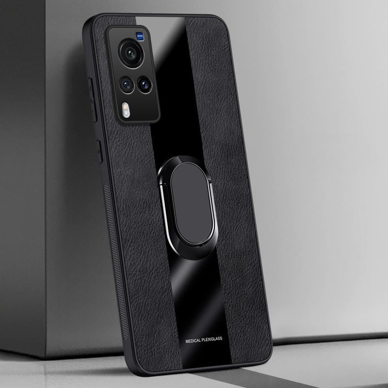 Ring Holder PU Leather Case For Vivo X60 Pro 5G Back Cover Luxury Magnetic Silicone Protection Phone Case For Vivo X60 Pro Plus