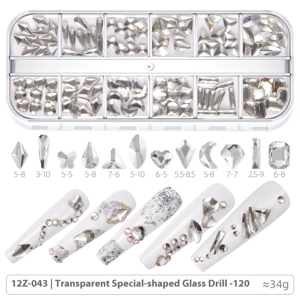 Broca para Nail Art 12 Compartimentos Strass Fundo Plano Broca Formato Especial Unha Vidro AB Aurora Transparente Broca Unha Conjunto de Joias para Nail Art