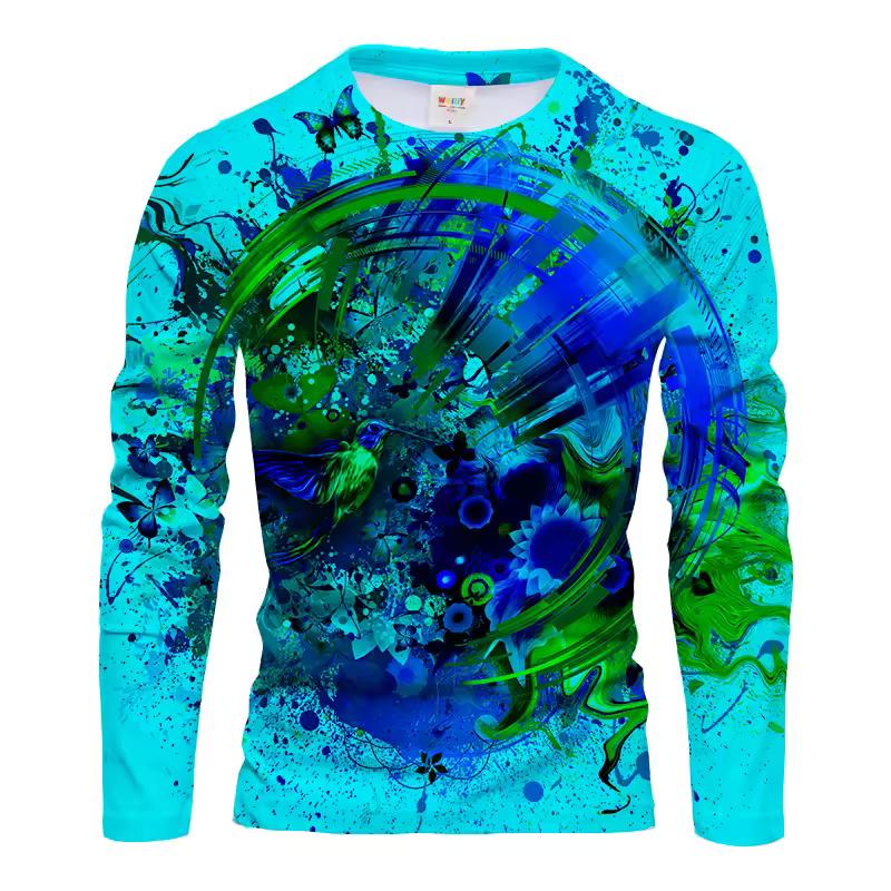 Fashion Colorful Graffiti 3d Printed Men's Long Sleeve Top Trend Creative T-Shirt Casual Loose O Collar Quality Comfortable Top