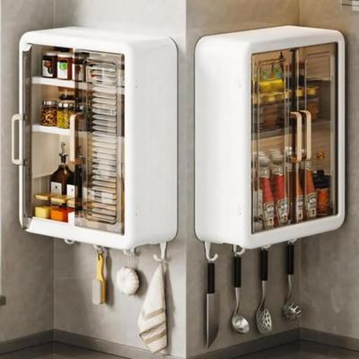 No-Drill Bathroom Shelf & Storage Cabinet - Wall Organiser for Bathroom Essentials, Makeup, Skincare with 2 Doors, 32 X 40.5 X 13cm (White, 3 Layer)