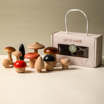11pcs Wooden Mushroom Toy Set Natural Mushrooms Blocks for Children's Arts and DIY Crafts Montessori Educational Game Baby