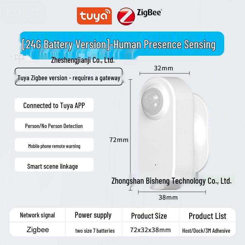 Tuya Zigbee 2.4G Миллиметровый волновой датчик присутствия и движения человека с питанием от батареи