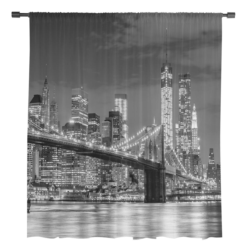 Brooklyn Bridge Manhattan Architecture Tulle Window Curtains for Bedroom Indoor Living Room Voile Decor Sheer Curtains Drapes