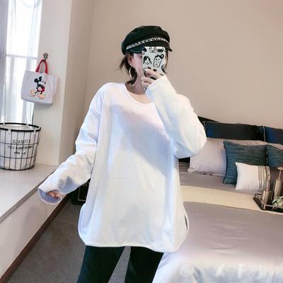V-neck White Fur Coated Bottoming Shirt for Women In Autumn and Winter New Simple and Versatile Loose Casual Mid-length T-shirt Top