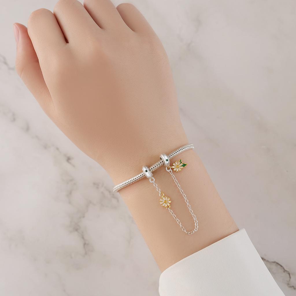 Beads Copper Charms Original Yellow Daisy Safety Chain Beads Fit Bracelet Jewelry Diy Women Fine Gift Accessory