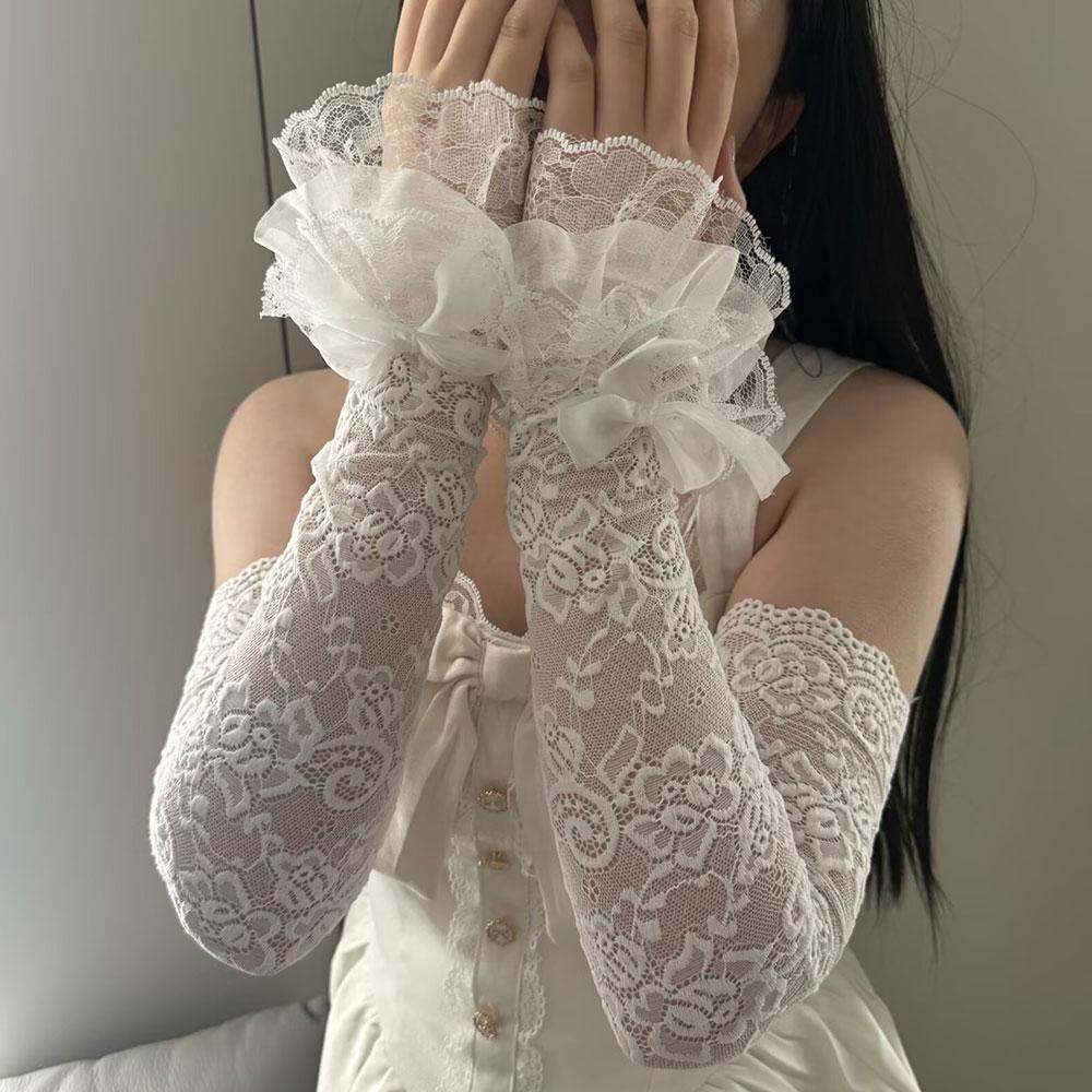 

Y2K Sweet Lace Bow Arm Sleeves Warm Decoration Long Fingerless Gloves Detachable Hand Sleeves For Girls Lolita Accessories білий