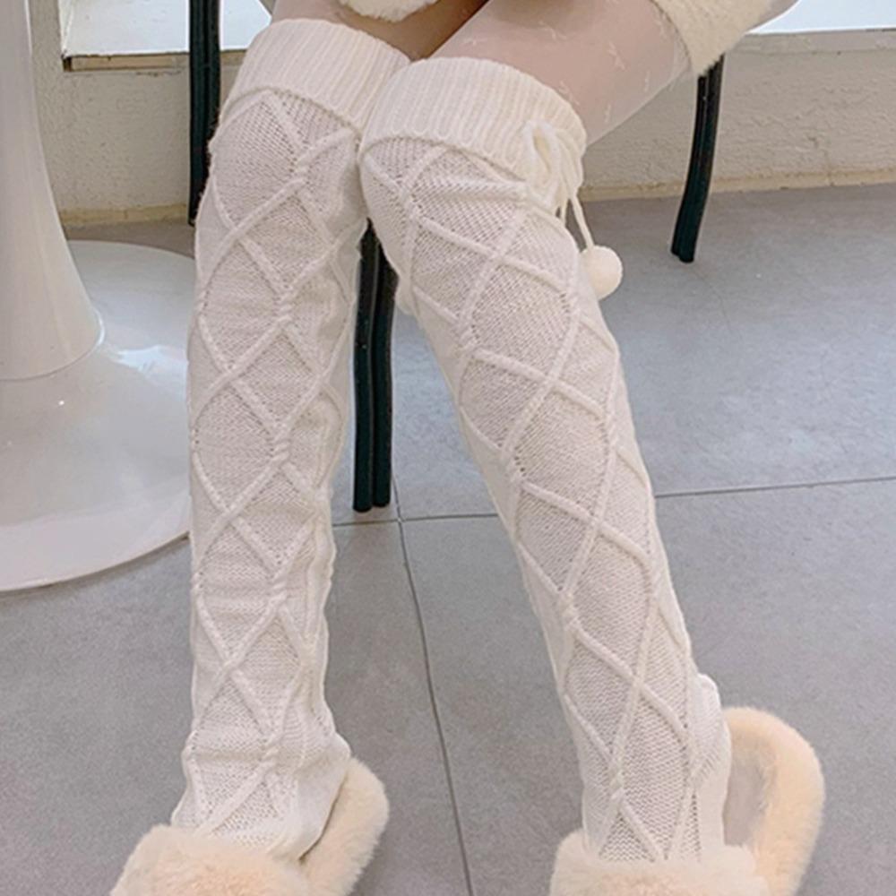 Plush Ball Long Tube Socks Ins Thicken Knitted Stockings Sweet Knee High Stockings Home