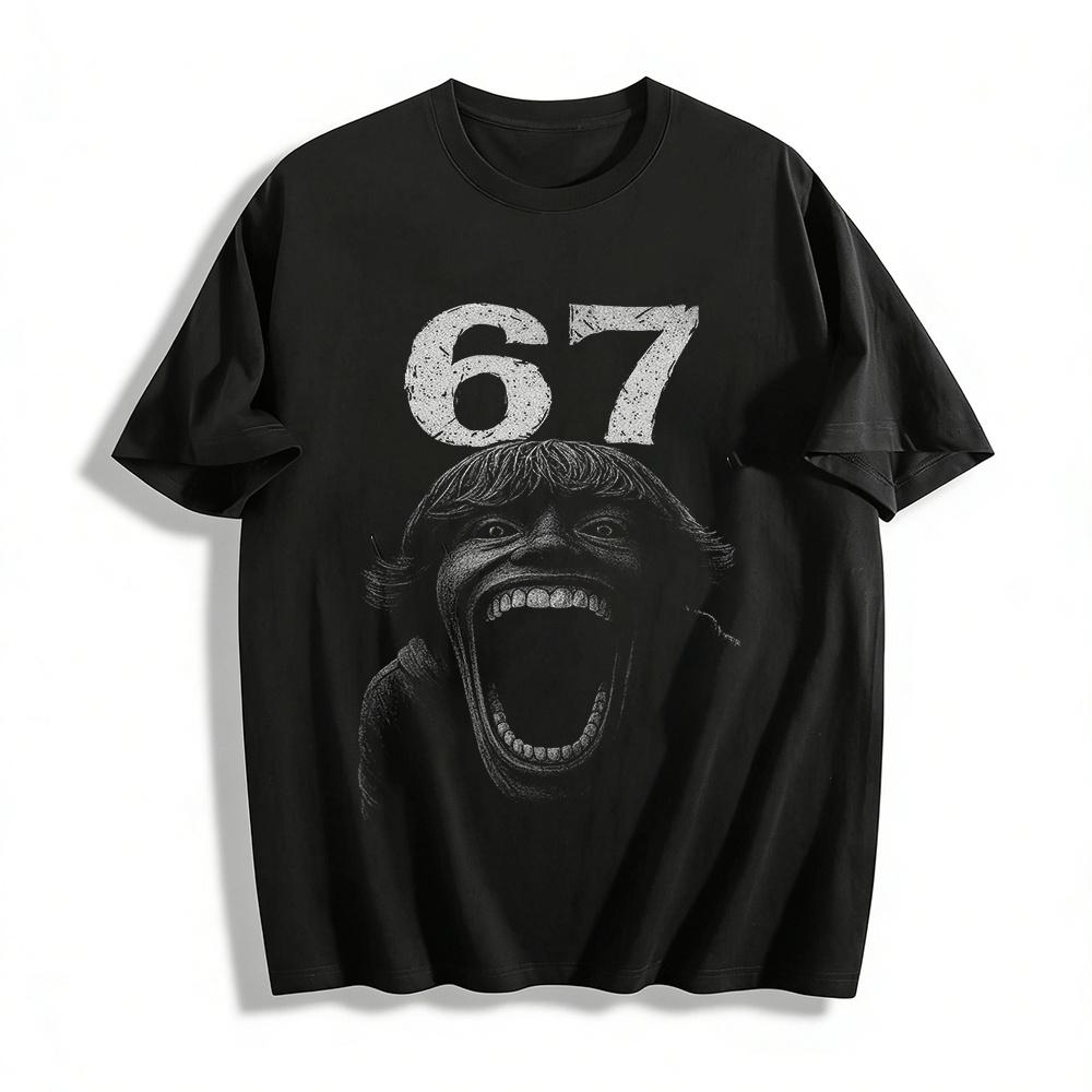 Vintage No.67 Thriller Roaring Portrait Distressed Casual Tee Pure cotton T-shirt XXS