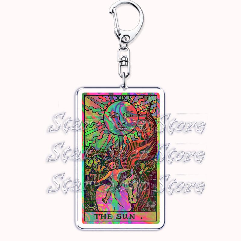 Popular Culture Halloween Tarot Card Keychains for Accessories Moon Luna Death Keyring Jewelry Fans Lovers Friends Reader Gifts