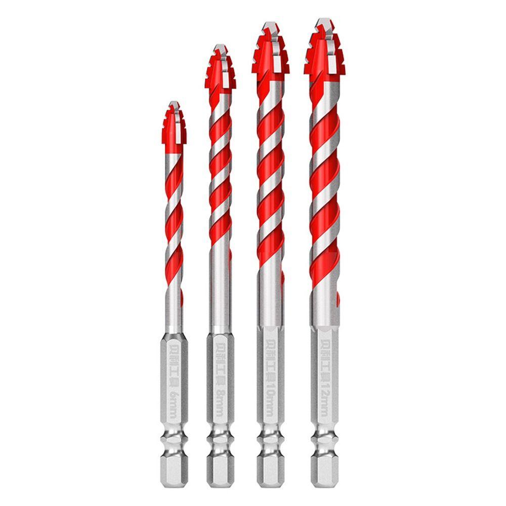 Four-Edged Eccentric Drill Bit Serrated High Hardness Tile Drill Bit Skewed Head Hexagonal Shank Drill Bit Set Drilling Tool