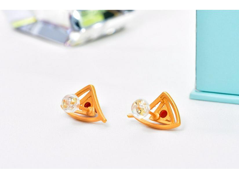 Stylish Geometric Triangle Earrings in Gold-Plated 925 Sterling Silver with Southern Red Agate