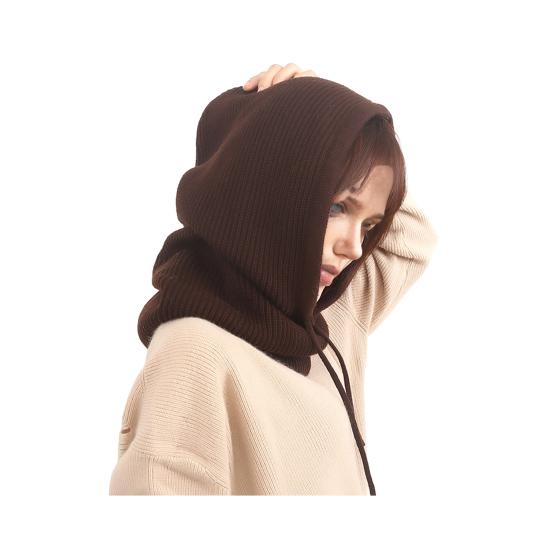 

Вязаная шапка-шарф-комбо однотонная с регулируемой кулиской, с капюшоном, шарф на шею, женская, зимняя, теплая, ветрозащитная, эластичная, термошапка