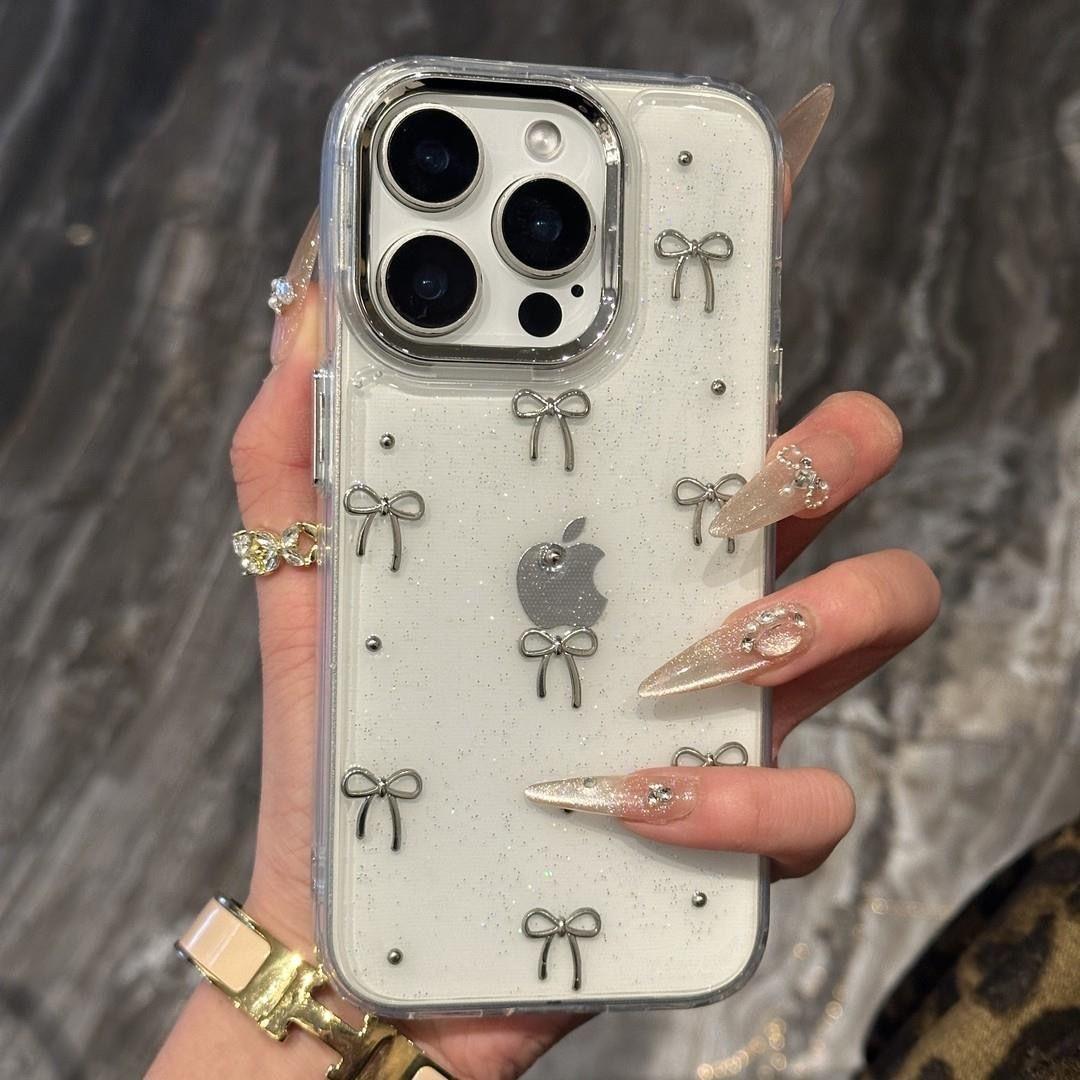 

INS Корея Глиттер 3D Серебряный Бант Бусины Чехол для телефона для iPhone 17 Air 16 15 14 13 12 11 Pro Max Plus Эпоксидная оболочка Прозрачная бамперная крышка For iPhone 16 Pro Max чистый