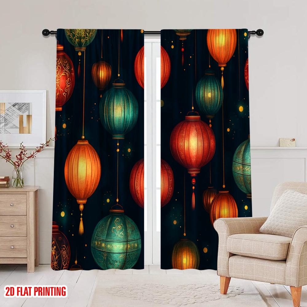 2pcs,2D Plane Printing Pattern Curtains Chinese Lanterns Seamless (3) Versatile Fabric (without Rod) Outdoor Decorations Ldeal