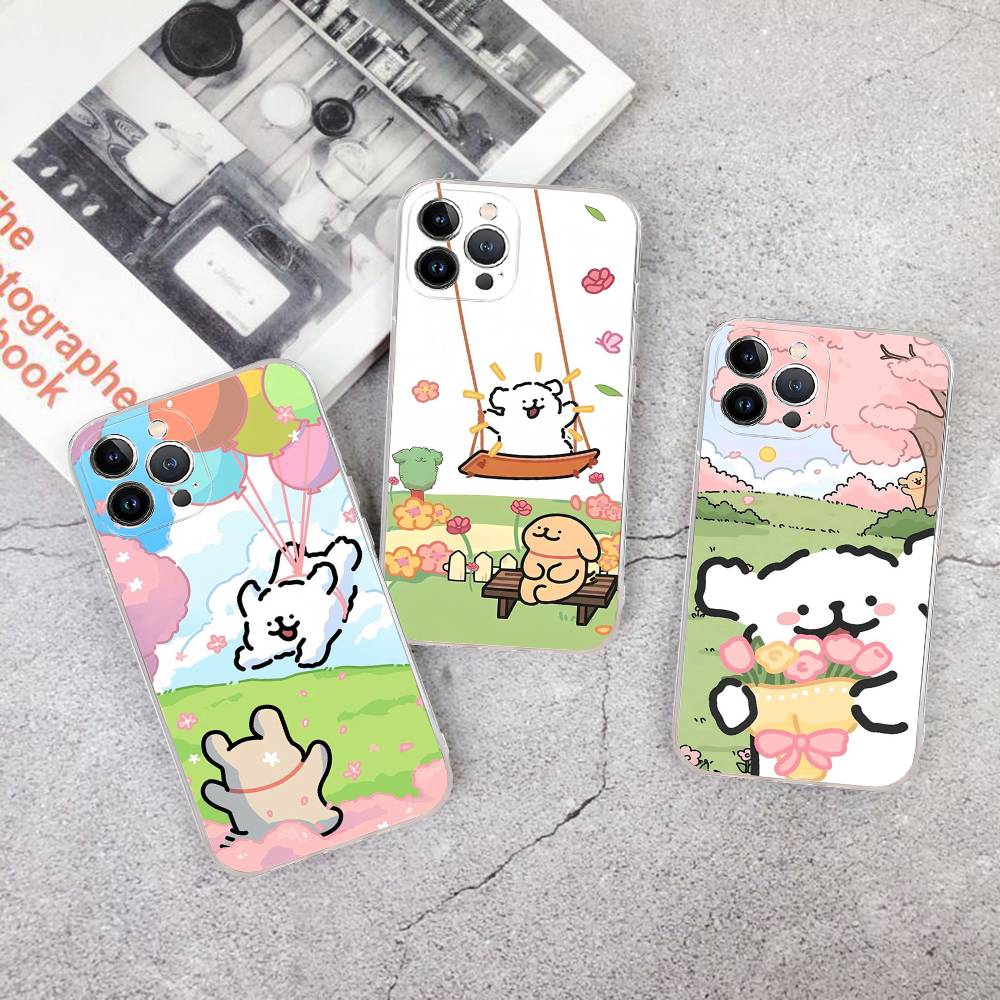 1pc Cute Cartoon Line Dog Maltese Phone Case For IPhone 17 16 15 14 11 12 13 Mini Pro XS Max Plus Funda Shell